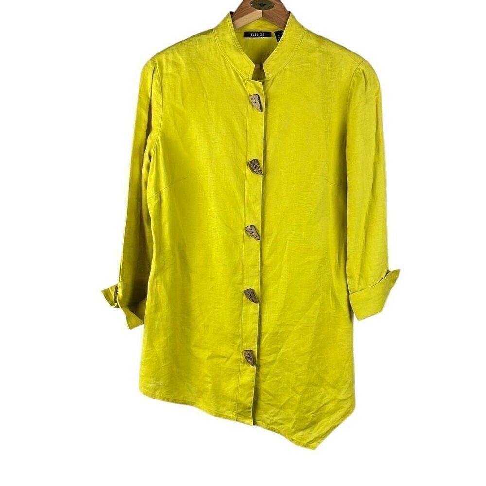 Carlisle 100% LINEN Asymmetrical Hem Top Acid Green Chartreuse 2